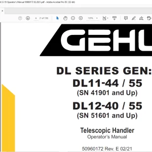 Gehl DL SERIES GEN:3 DL11-44 DL11-55 DL12-40 DL12-55 Telescopic Handler Operator's Manual 50960172 - PDF DOWNLOAD