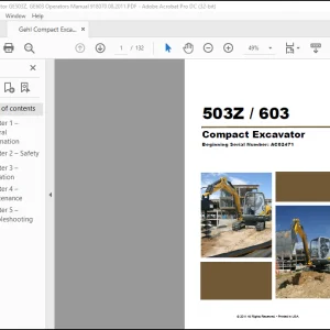 Gehl GE503Z GE603 Compact Excavator Operator's Manual 918070 - PDF DOWNLOAD