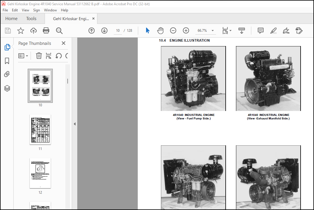 Gehl Kirloskar Engine 4R1040 Service Manual 53112662B - PDF DOWNLOAD ...