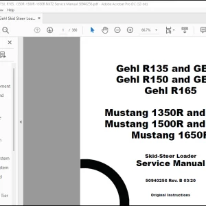 Gehl R135 & GEN:2, R150 & GEN:2, R165 Mustang 1350R & NXT2, 1500R & NXT2, 1650R Skid Steer Loader Service Manual 50940256 - PDF DOWNLOAD