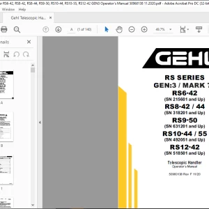 Gehl RS SERIES GEN:3 MARK 74 RS6-42 RS8-42 RS8-44 RS9-50 RS10-44 RS10-55 RS12-42 Telescopic Handler Operator's Manual 50960138 - PDF DOWNLOAD