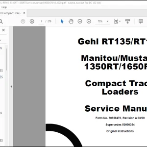 Gehl RT135 RT165 Manitou Mustang 1350RT 1650RT Compact Track Loaders Service Manual 50950470 - PDF DOWNLOAD
