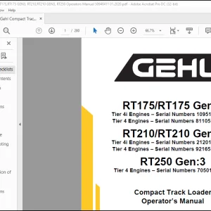 Gehl RT175 RT175 Gen:3 RT210 RT210 Gen:3 RT250 Gen:3 Compact Track Loader Operator's Manual 50940411 - PDF DOWNLOAD