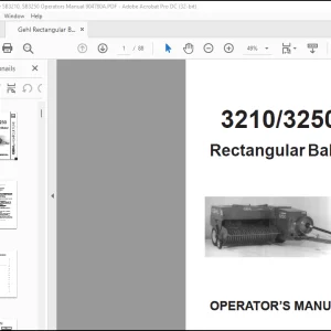 Gehl SB3210, SB3250 Rectangular Baler Operator's Manual 904780A - PDF DOWNLOAD