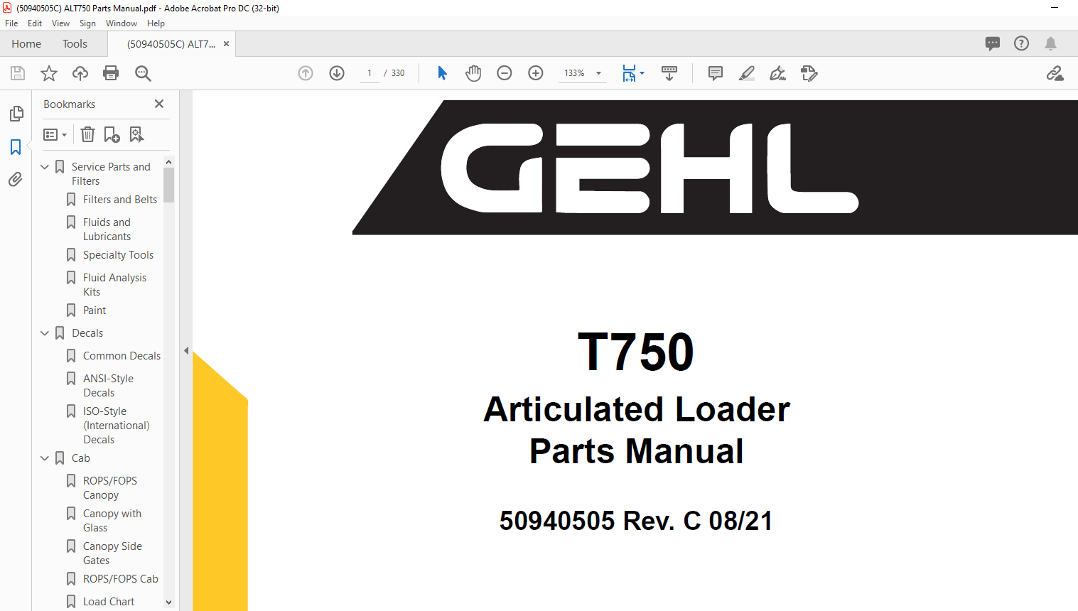 Gehl T750 Articulated Loader Parts Manual 50940505 PDF DOWNLOAD