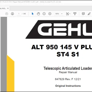 Gehl Telescopic Articulated Loader ALT 950 145 V PLUS D ST4 S1 Repair Manual(647829)  -  PDF DOWNLOAD