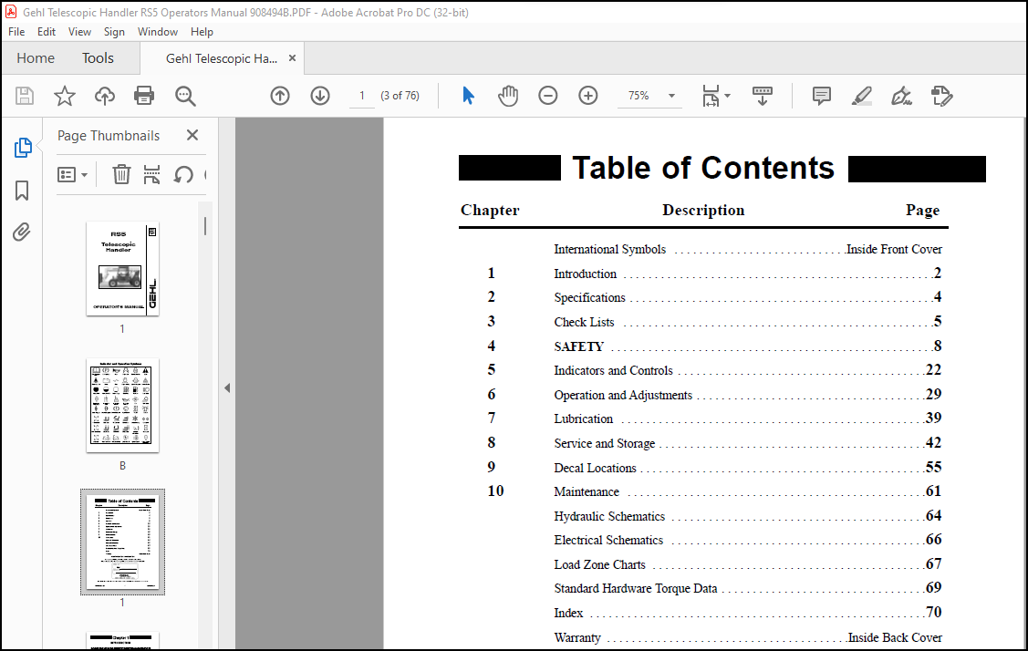 Gehl Telescopic Handler RS5 Operators Manual 908494B - PDF DOWNLOAD ...