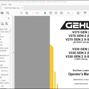 Gehl V270 GEN2 V270 GEN2 (EU) V270 GEN2 X-Series V330 GEN2 V330 GEN2 (EU) V330 GEN2 X-Series Skid-Steer Loader Operator’s Manual 50950150 - PDF DOWNLOAD