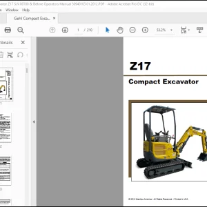 Gehl Z17 Compact Excavator Operator's Manual 50940103 - PDF DOWNLOAD