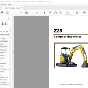 Gehl Z25 Compact Excavator Operator's Manual 50940254 - PDF DOWNLOAD