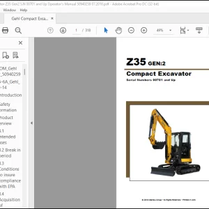Gehl Z35 GEN:2 Compact Excavator Operator's Manual 50940259 - PDF DOWNLOAD