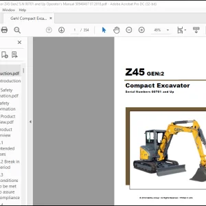 Gehl Z45 GEN:2 Compact Excavator Operator's Manual 50940407 - PDF DOWNLOAD