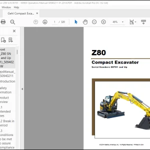 Gehl Z80 Compact Excavator Operator's Manual 50940211 - PDF DOWNLOAD