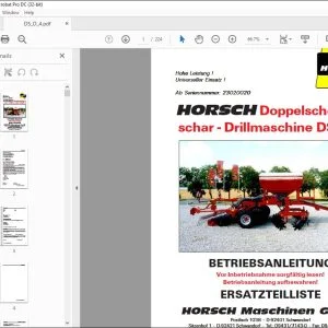 Horsch Doppelscheibenschar - Drillmaschine DS-D 4 Betriebsanleitung & Ersatzteilliste - PDF DOWNLOAD (German)