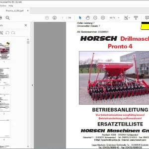 Horsch Drillmaschine Pronto 4 Betriebsanleitung & Ersatzteilliste 23320101 - PDF DOWNLOAD (German)