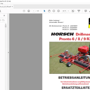Horsch Drillmaschine Pronto 6 8 9 RX Betriebsanleitung & Ersatzteilliste - PDF DOWNLOAD (German)