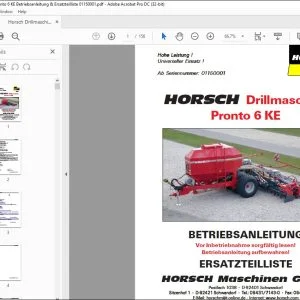 Horsch Drillmaschine Pronto 6 KE Betriebsanleitung & Ersatzteilliste 01150001 - PDF DOWNLOAD (German)