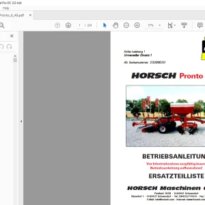 Horsch Pronto 4 AS Betriebsanleitung & Ersatzteilliste 23020020 - PDF DOWNLOAD (German)