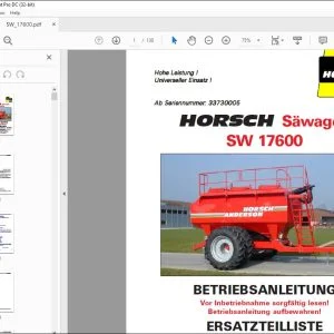 Horsch Sawagen SW 17600 Betriebsanleitung & Ersatzteilliste 33730005 - PDF DOWNLOAD (German)