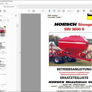 Horsch Säwagen SW 3600 S Betriebsanleitung & Ersatzteilliste - PDF DOWNLOAD (German)