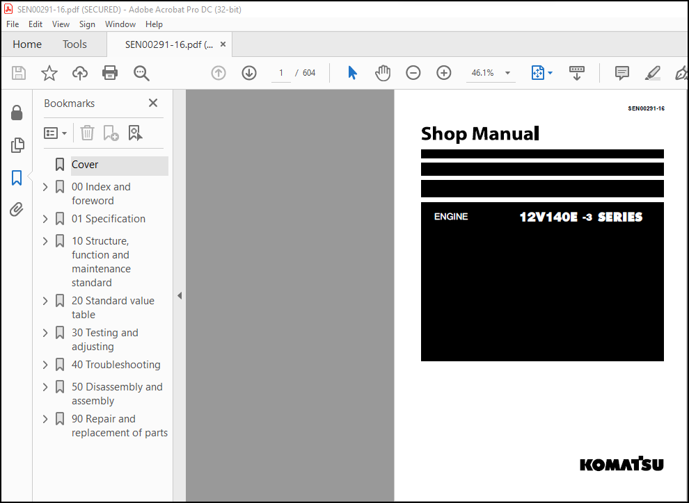 Komatsu 12V140E-3 Series Diesel Engine Shop Manual SEN00291-16 - PDF ...