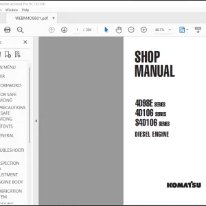 Komatsu 4D98E 4D108 S4D108 SERIES DIESEL ENGINE SHOP MANUAL(WEBM4D9801)  - PDF DOWNLOAD