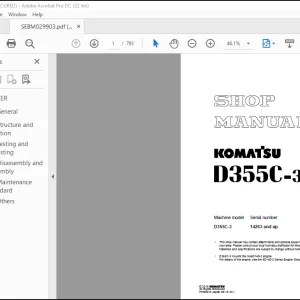 Komatsu D355C-3 Pipelayer Repair Manual SEBM029903 PDF Download