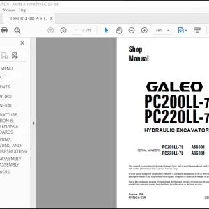 Komatsu Galeo PC200LL-7L PC220LL-7L Hydarulic Excavator Shop Manual CEBM014300 - PDF DOWNLOAD