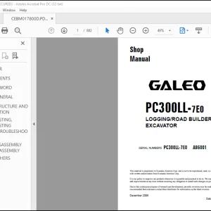 Komatsu Galeo PC300LL-7E0 Logging Road Builder Excavator Shop Manual CEBM017800 - PDF DOWNLOAD