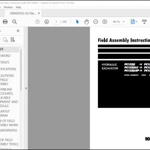 Komatsu HYDRAULIC EXCAVATOR PC1250 -11 PC1250 -11E0 PC1250LC -11 PC1250LC -11E0 PC1250SP-11 PC1250SP-11E0 Field Assembly Manual  - PDF DOWNLOAD