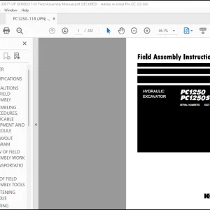 Komatsu HYDRAULIC EXCAVATOR PC1250-11R PC1250SP-11R Field Assembly Manual -  PDF DOWNLOAD
