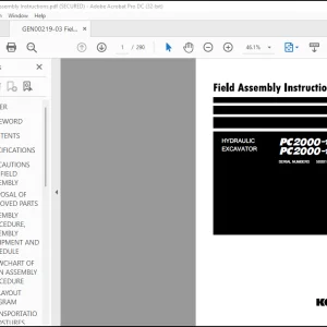 Komatsu HYDRAULIC EXCAVATOR PC2000-11 PC2000-11E0 Field Assembly Instructions Manual(GEN00219-03) -  PDF DOWNLOAD