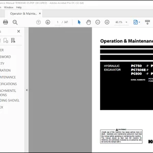 Komatsu Hydraulic Excavator PC750 -7 PC750LC-7 PC750SE-7 PC800 -7 PC800SE-7 Operator & Maintenance Manual  - PDF DOWNLOAD