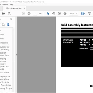 Komatsu Hydraulic Excavator PC750 -7 PC750SE-7 PC750LC-7 PC800 -7 PC800SE-7 Field Assembly Instruction Manual(GEN00014-04) - PDF DOWNLOAD