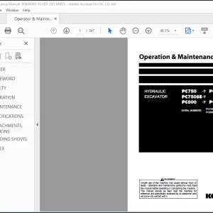 Komatsu Hydraulic Excavator PC750 -7 PC750SE-7 PC750LC-7 PC800 -7 PC800SE-7 Operator & Maintenance Manual(TEN00040-05) - PDF DOWNLOAD