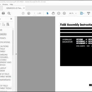 Komatsu PC1250-11 PC1250-11E0 PC1250LC-11 PC1250LC-11E0PC 1250SP-11 PC1250SP-11E0 Hydraulic Excavator Field Assembly Instruction Manual GEN00203-02 - PDF DOWNLOAD