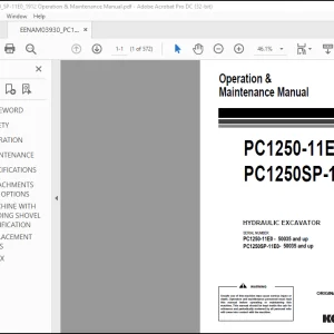 Operator Manual for Komatsu PC1250-11E0 Excavator EENAM03930 PDF