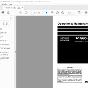 Owner's Manual for Komatsu PC2000-11R Excavator PEN01462-03 PDF