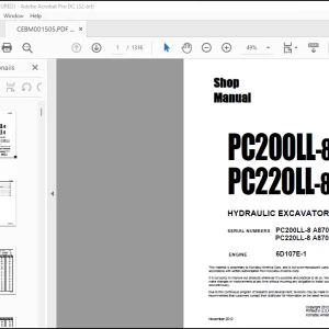 Komatsu PC200LL-8 PC220LL-8 Hydarulic Excavator Shop Manual CEBM001505 - PDF DOWNLOAD