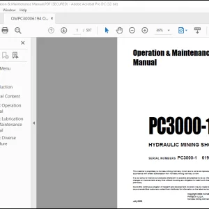 Komatsu PC3000-1 Hydraulic Mining Shovel Operation & Maintenance Manual OMPC30006194 - PDF DOWNLOAD