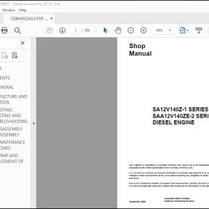 Komatsu SA12V140Z-1, SAA12V140ZE-2 Engine Service Manual CEBM002603 PDF