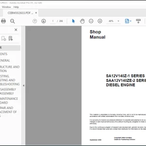 Komatsu SA12V140Z-1 Series SAA12V140ZE-2 Series Diesel Engine Shop Manual CEBM002603 - PDF DOWNLOAD