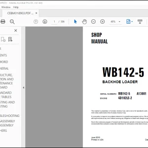 Komatsu WB142-5 Backhoe Loader Shop Manual CEBM018903 - PDF DOWNLOAD