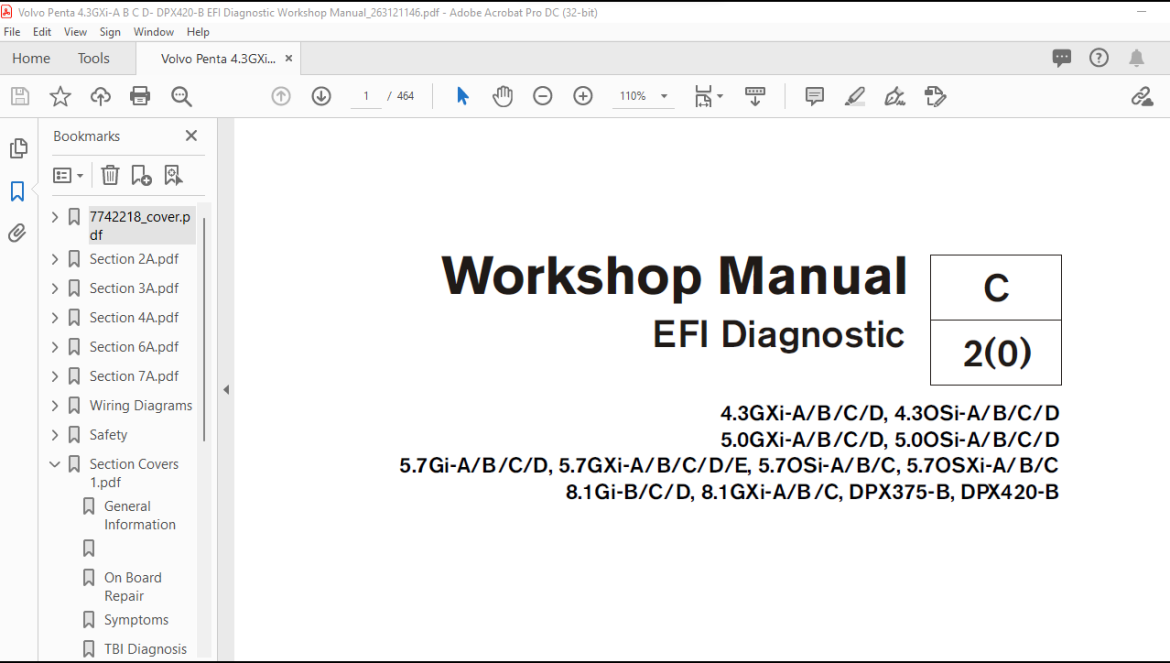 Volvo Penta 4.3GXi-A B C D- DPX420-B EFI Diagnostic Workshop Manual ...