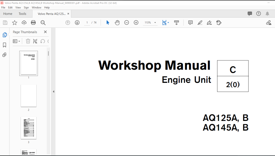 Volvo Penta AQ125A,B AQ145A,B Workshop Manual_94969381 - PDF DOWNLOAD ...