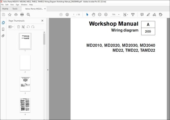 Volvo Penta MD2010, MD2020, MD2030, MD2040 & MD22, TMD22, TAMD22 Wiring ...