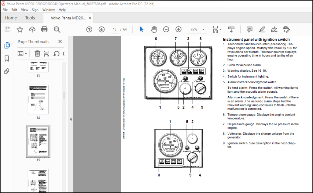 Volvo Penta MD2010, MD2020, MD2030, MD2040 Operators Manual_60077888 ...