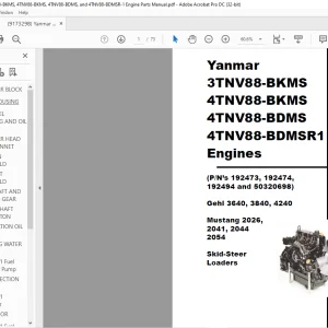 Yanmar 3TNV88-BKMS 4TNV88-BKMS 4TNV88-BDMS 4TNV88-BDMSR1 Engines Parts Manual 917329 - PDF DOWNLOAD