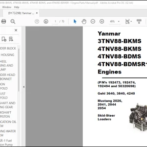 Yanmar 3TNV88-BKMS 4TNV88-BKMS 4TNV88-BDMS 4TNV88-BDMSR1 Engines PARTS MANUAL(917329)  - PDF DOWNLOAD
