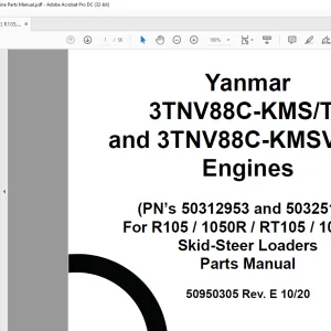 Yanmar 3TNV88C-KMS T4 & 3TNV88C-KMSV ST5 Engines For R105 1050R RT105 1050RT Skid-Steer Loader Parts Manual 50950305 - PDF DOWNLOAD
